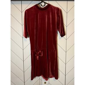 Ava & Yelly Girls 16 Red Velvet Side Tie Drop Waist Key Hole Dress Holiday Party